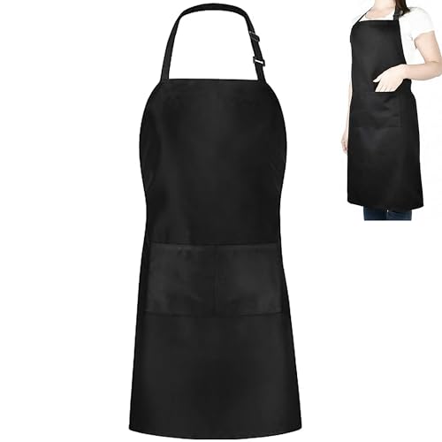 DDUP Kitchen Apron, Adjustable Kitchen Chef Aprons with 2 Pockets, Women Men Aprons for Home Kitchen, Restaurant, Coffee House, Baking Gardening BBQ, Professional Apron (Black)