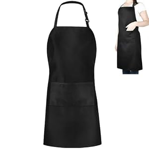 DDUP Kitchen Apron, Adjustable Kitchen Chef Aprons with 2 Pockets, Women Men Aprons for Home Kitchen, Restaurant, Coffee House, Baking Gardening BBQ, Professional Apron (Black)