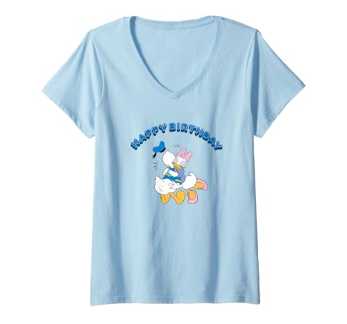 T-shirt col V Daisy et Donald Duck bleu pour anniversaire femme