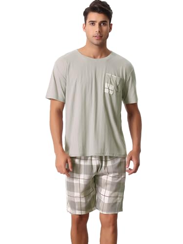 cheibear Men's Sleepwear Short Sleeve T-Shirt with Shorts Plaid Couple Pajama Sets