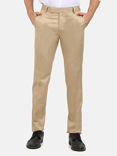 Image of Classic Collection Men's Smart Slim Fit 2-Way Stretchable Formal Trousers Made of Cotton Viscose Blend Fabric with Hidden Expandable Waistband and 3 Slant Pockets Plus 1 Ticket Pocket