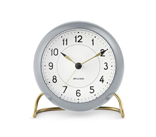 ARNE JACOBSEN 置き時計 目覚まし時計 11cm 北欧デザイン (静音設計) レトロなアラーム音 STATION 43674 グレー