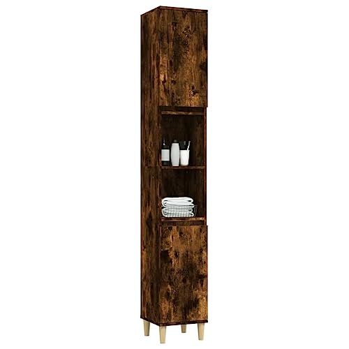 Armario de baño estrecho para optimizar espacios pequeños con diseño de roble 5