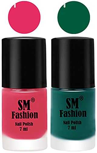Image of Long Lasting Nail Polish | Nail Paint Combo 7 ml Each) - Set of 2 Dark Rose Pink-Green