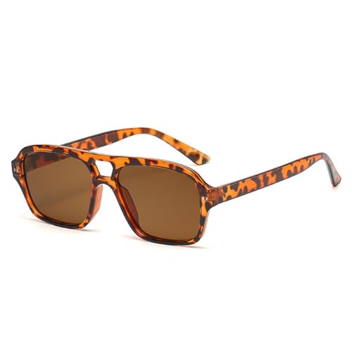 Lunettes de soleil carrées rétro double ponts écaille pour homme et femme en taille unique