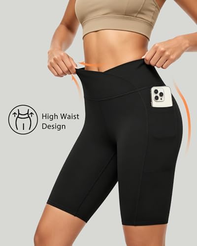 keriffe Womens 5"/10" Crossover Biker Shorts High Waisted Athletic Running Spandex Shorts Gym Yoga Workout - image 4