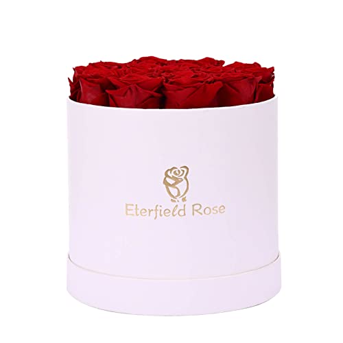 Eterfield Preserved Roses That Last A Year Eternal Rose In A Box Real Rose Without Fragrance Gift For Her (16 Red Roses, Round White Box) #TOP2