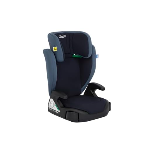 Graco Junior Maxi™ i-Size R129 Kindersitz, ca. 3,5 bis 12 Jahre (100 bis 150 cm), Kindersitzerhöhung, Kopfstütze höhenverstellbar, leicht, mit Getränkehalter, blau, Navy