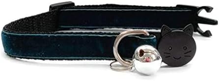 Velvet Cat Collars with Bell | Quick Safety Release Breakaway Buckle | Handmade in the UK | Available in Cat & Kitten Size | Emerald Green Velvet — view 2