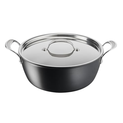 Tefal Jamie Oliver Batch-Cooking Set, Harteloxierter Kochtopf Induktion 30 cm, Antihaftversiegelung, für große Mengen, Thermo-Signal bei idealer Brattemperatur, Edelstahl/Schwarz, H91254