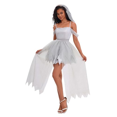 Generisch 2024 Nuevo traje de Halloween vestido de novia vestido sangriento blanco (blanco, XL)