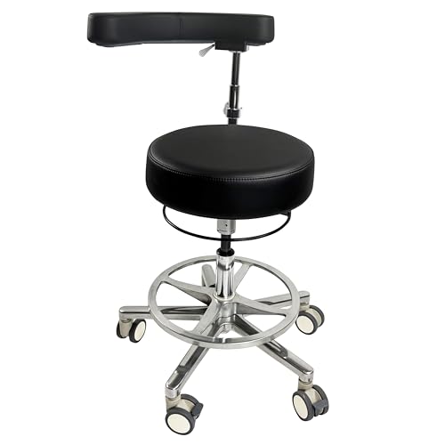Oversized seat 16‘’,Lockable Rubber Castor,Dental Assistant Chair with arm in Alcohol-Resistant Leather...