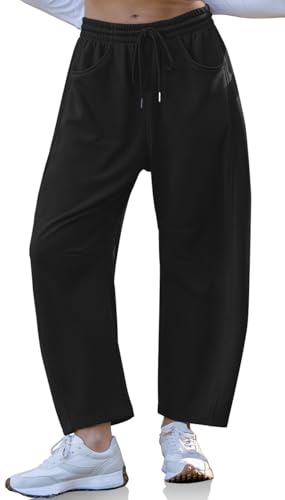 TARSE Womens Barrel Sweatpants Wide Leg Loose Casual Lounge Pants | Cotton Comfy Baggy Pants, Drawstring Elastic Waist, Side Pockets, all season travel sweat pants