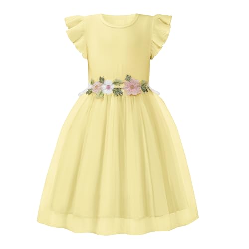 LQSZ Tutu Dress for Little Flower Girl Toddler, Girls Summer Dress Ruffle Sleeve for Princess Birthday Wedding Dance Party