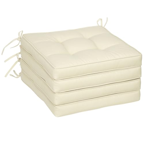 Outsunny Lot de 4 coussins de chaise de jardin avec attaches 42 x 42 cm Blanc crème