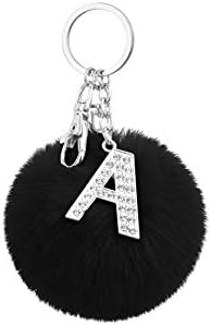 Cartsclick Pom Pom Keyrings - Crystal Alphabet Initial with Fluffy Bunny Fur Ball - 2-in-1 Design Personalised Keychain, Colourful Accessory for Handbag, Phone Holder, House Key, Backpack - Letter A