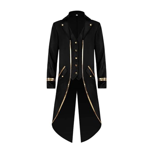 FJKVKDT Casaco medieval para homem, estilo retro, gótico, vitoriano, fantasia de Halloween, Preto