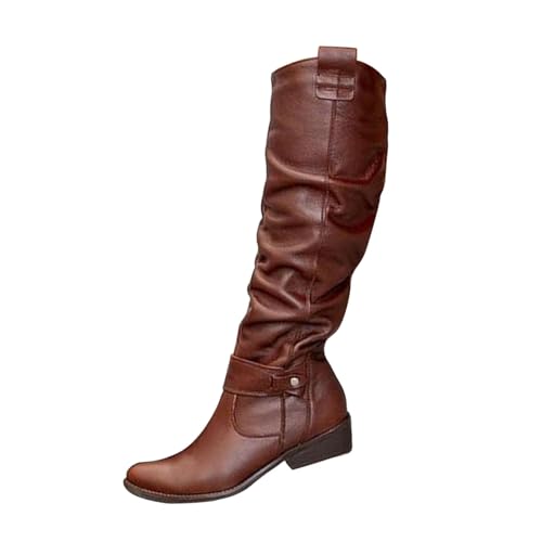 Bottes hautes plissées pour femme en style western et bottines plates de mi-saison
