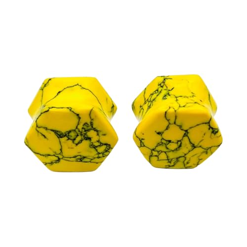 Yellow Turquoise Black Veining Stone Double Flared Hexagon Shaped Ear Plugs | Stone Body Piercing Jewelry | Handmade Gauge Plugs for Stretched Ears | Tribal Boho Style Ear Jewelry (10 mm (00 g))