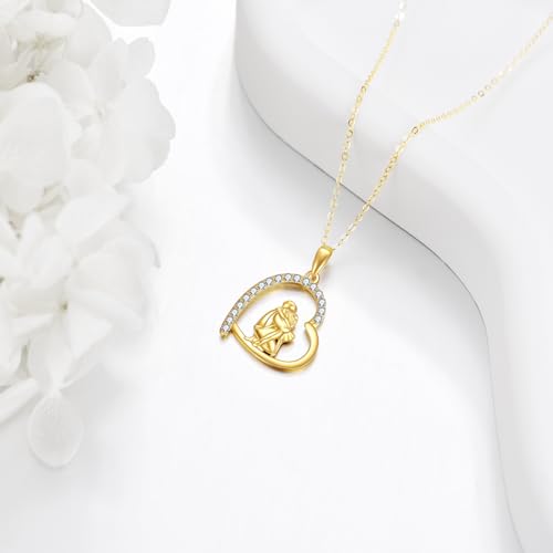 DOVRAN 14K Solid Yellow Gold Father Daughter Necklace Dad Pendant Dainty Real Gold Jewelry Gifts for Her 16”-18”4