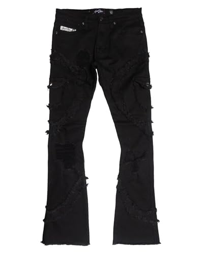 Mens Regular Fit Stacked Jeans Patch Ripped Skinny Distressed Destroyed Straight Denim Pants Streetwear3