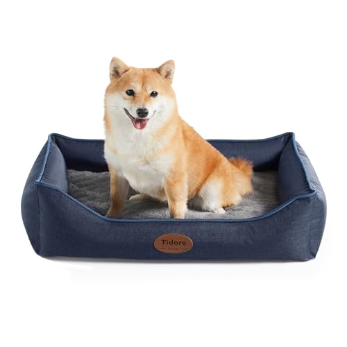 Orthopedic Dog Beds for Medium Dogs, Durable Egg Crate Foam Sofa Dog Bed wit Washable Removable Cover,Waterproof Lining,Pet Bed for Large Dogs (Navy Blue, 26.4″ L x 21.7″ W x 6.2″ Th)