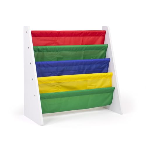 image for Humble Crew 4-Tier Kids Bookshelf, White Wood/Primary - Premium Book S