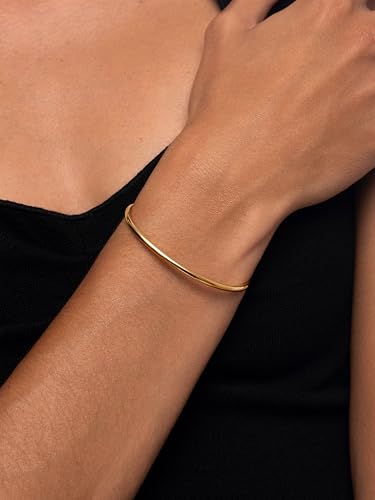 SINGULARU - Brazalete Line Chain. Acero con Acabado en Baño Oro de 18Kt. Pulsera con Estilo Minimalista y Forma Rígida. Joyas para Mujer