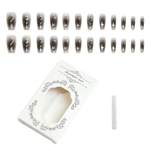 プレスオンネイルブラックグラデーションスター付け爪ブラックグラデーションフルカバー爪にスティックロング付け爪女性用