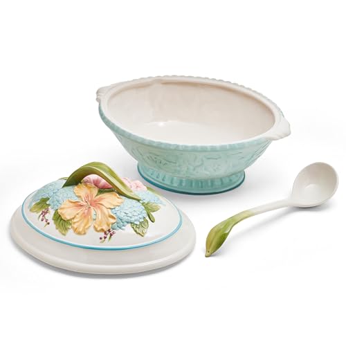 Fitz and Floyd Meadow Tureen Covered Serving Bowl with Ladle, 3.5 Quart - Thumbnail 4