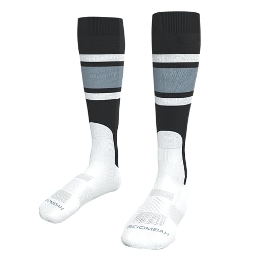 Boombah Grand Slam Striped Mock Stirrup 2 Sock Black/White/Gray - Size Youth/Small