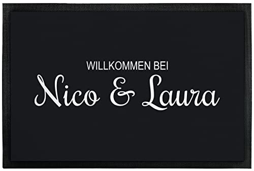 Fußmatte personalisiert Willkommen bei Wunschname - rutschfester Fussabtreter Außen & Innen -...