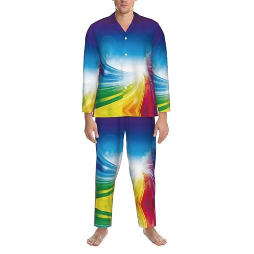 Pyjama homme noir doux XXL ensemble manches longues imprimé arc-en-ciel