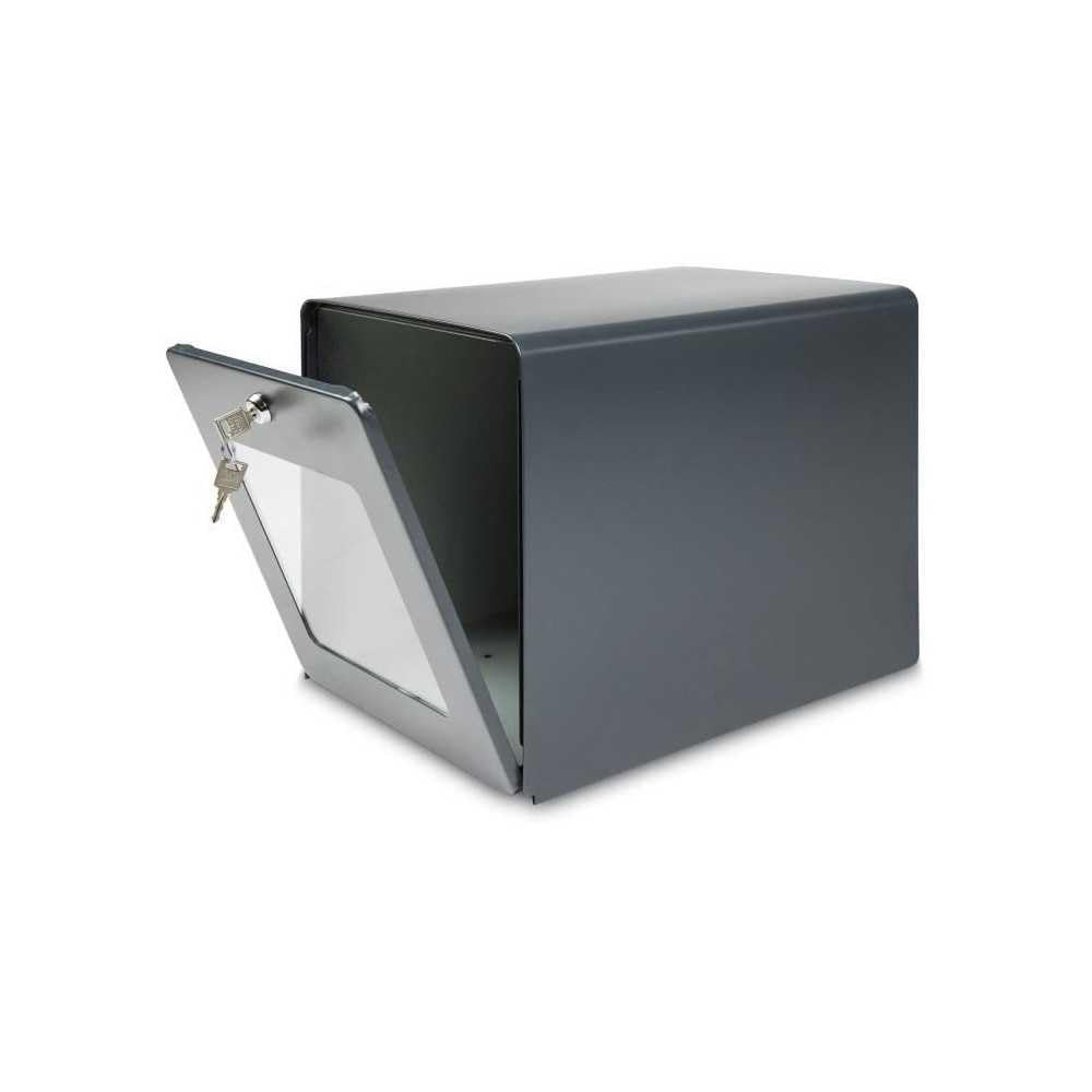 BURG-WÄCHTER Boîte aux Lettres Agréée La Poste, 2 Portes dont une Vitrée, 516 ANT PV BALnéaire, Anthracite, en Acier Galvanisé, Avec Porte à Ouverture Totale et Stop-Courrier (Porte bloquée à 120°)