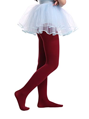 EVERSWE Girls Semi Opaque Footed Tights Microfiber Tights (8-10 Wine Red)