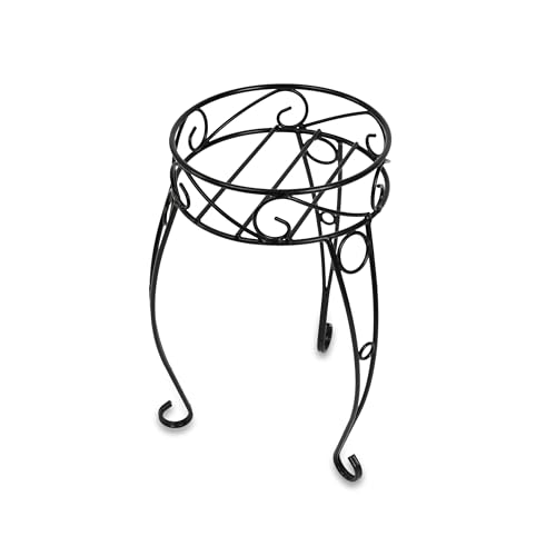 BESCH Portamacetas para Plantas Redondos con Pie de Metal Negro 24x32x48cm Estilo Vintage - Soporte para Macertas Estructura Resistente hasta 15 KG Uso Interior y Exterior