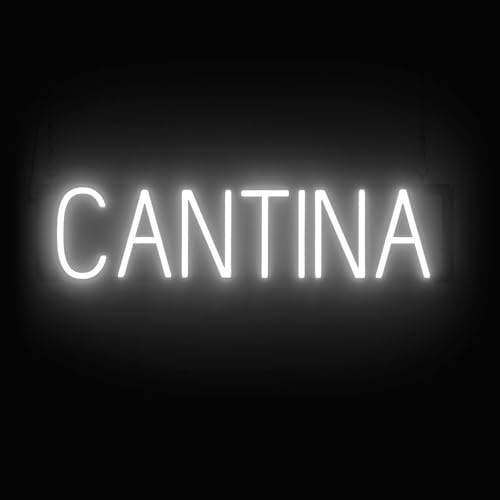 Image of SpellBrite LED Neon CANTINA Sign for Business - White, 26 inch x 6 inch | Ultra-Bright Click-Together Signage for Bars & Restaurants, with Visibility from 500 ft - 8 Animations, 6 Brightness Levels