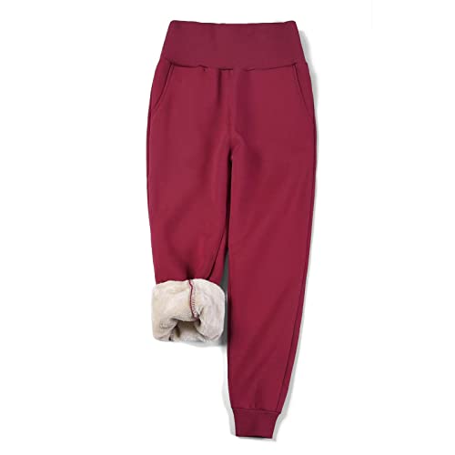 Pantalon de jogging femme en molleton rouge doublé de sherpa chaud de qualité