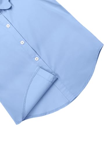 Image of Girls Button Down Shirt Puff Sleeves Blouse Summer Cute Top Doll Collar School Uniform, 4-13Y