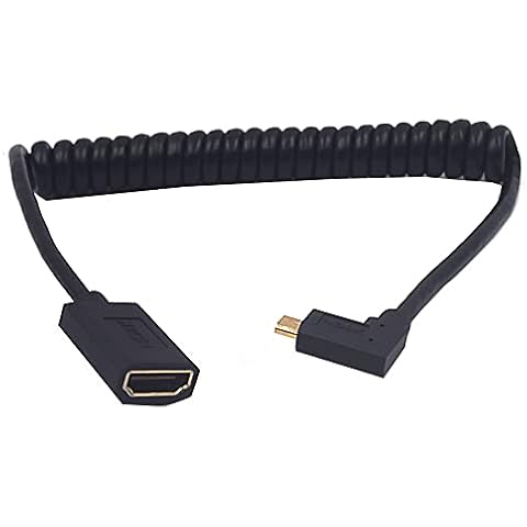 Kework 4ft HDMI 8K Extender Coiled Cable, 90 Degree Left Angle Micro HDMI 8K Male to HDMI 8K Female Extension Adapter Shield Cable, Micro HDMI 2.1 to HDMI 2.1 Version Spiral Spring Cord, 8K@60HZ Cover