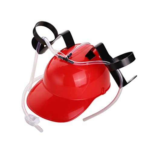 SMELEYOU Guzzler Drinking Helmet Can Holder Drinker Hat Cap with Straw for Party Football Game Halloween Christmas Fun (Red)