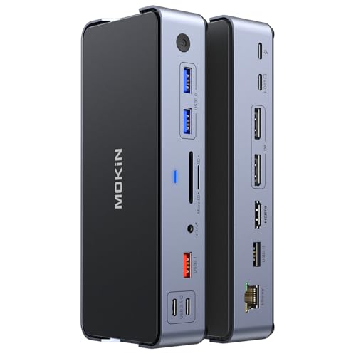 MOKiN Stacja dokująca do laptopa 8K USB C z 2 x DP&1*HDMI, 15 w 1 Hub Dock do podwójnych/Triple monitorów, 6 portów USB A/C, 100 W PD, Ethernet, SD&TF, audio do Dell/HP/MacBook/Lenovo
