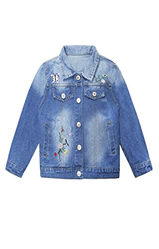 Image of KIDSCOOL SPACE Little Girl Jean Jacket,Flower Embroidered Denim Outfits