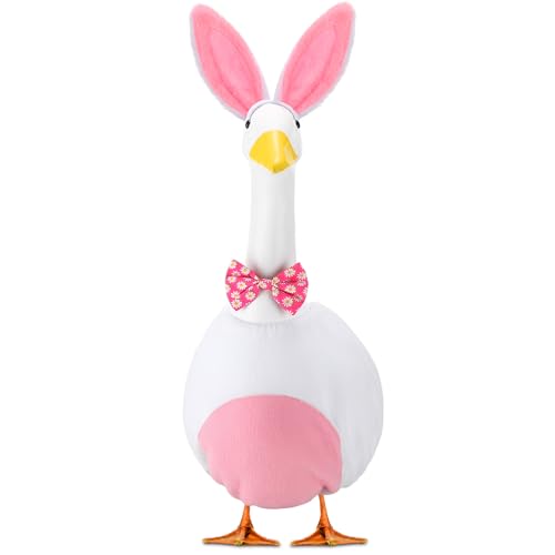 Abbylike 1 Set Easter Bunny Porch Goose Outfits Easter Yard Goose Clothes Costume with Bunny Ears Headband Fits Large 23'' Cement for Spring Outdoor Garden Yard Patio Statue Pathway Art Decorations
