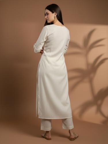 Image of Varanga Women Off-White Half-Sleeve Buttoned Kurta