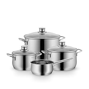 WMF Diadem Plus Topfset Induktion 4-teilig, Kochtopf Set mit Glasdeckel, breiter Schüttrand, Cromargan Edelstahl poliert, Induktions Töpfe Set unbeschichtet, alle Herdarten, spülmaschinengeeignet