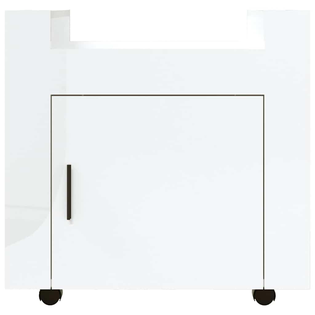 Carrello da ufficio con ruote, bianco lucido, 60 x 45 x 60 cm, mobile con porta, carrello per ufficio e studio