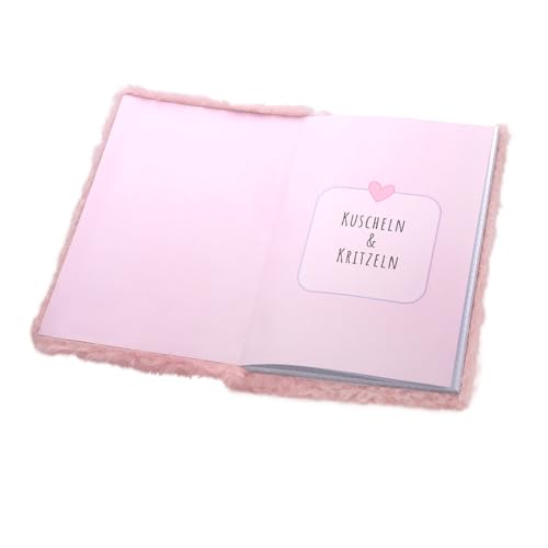 Lulubug Notizbuch A5 Plüsch - Hase Hoppy | Lesezeichen, 80 Seiten, A5 gepunktet | Süßes Tagebuch A5 Dotted | Flauschiges Notizheft | Geschenkidee für Erwachsene, Mädchen & Kinder | Beige