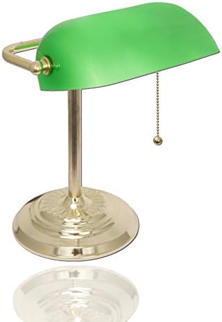 LIGHTACCENTS Bankers Lamp Desk Lamp with Green Glass Shade Bankers Lamp Green - Green Desk Lamp -Bankers Desk Lamp Traditional Desk Light with Classic Green Glass Shade and Polished Brass Finish