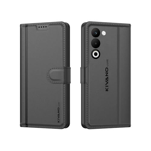 Image of KIVANO LUXE Compatible for Oppo K13X 5G / Oppo A5 5G Luxury Handmade Leather Magnetic Flip Folio Case | Card Holder & Kickstand | Slim Protective Cover | Unisex - Black